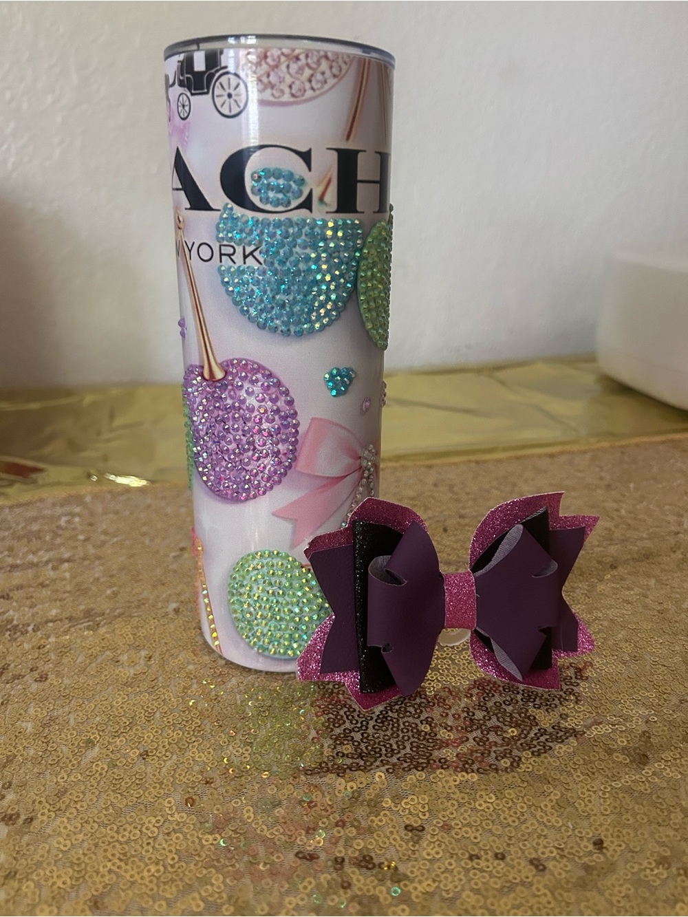 Coach Embellished Pink & Purple Glitter Tumbler